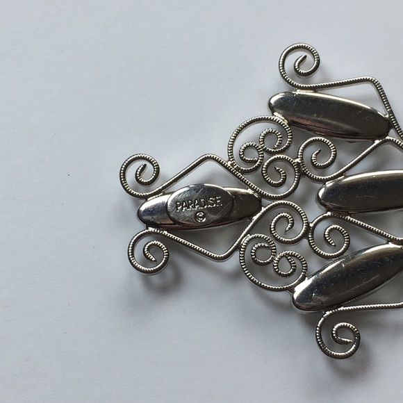 Vintage Signed Paradise Art Deco Oval Oblong Cabochons & Filigree Wire Pendant - Picture 3 of 3